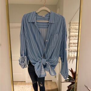 Simon Chang Light Blue and White Striped Shirt